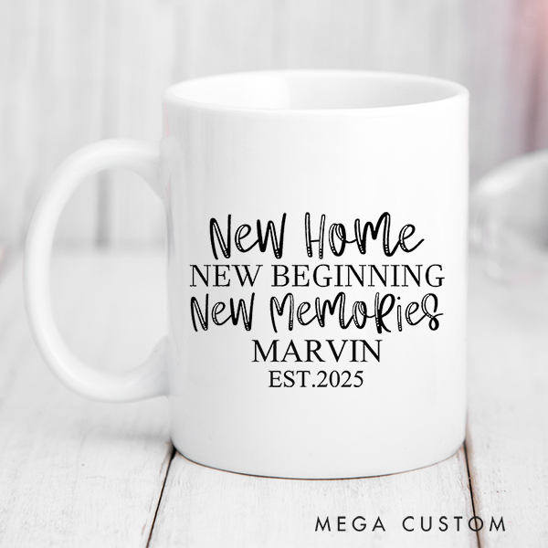 Personalized Mug New Home New Beginning New Memories Mug Custom 15 oz Mug 11oz Coffee Cup Housewarming Gift Christmas Gift Moving Away Gift for Couple