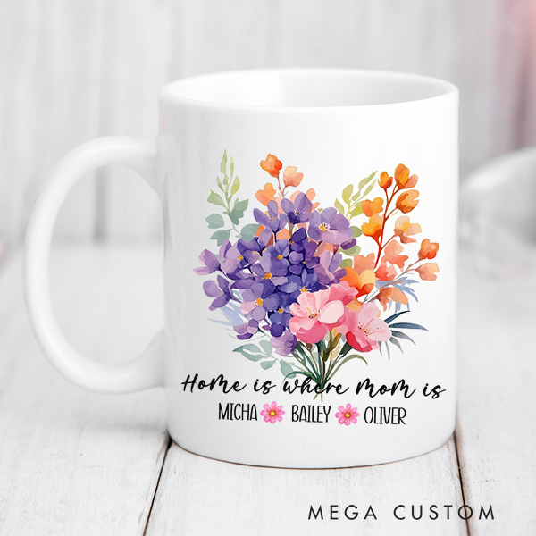 Personalized Mug for Mom Home Is Where Mom Is Mug Custom 11oz Coffee Cup Christmas Gift Moving Away Gift Housewarming Gift Mothers Day Gifts Mom Gift