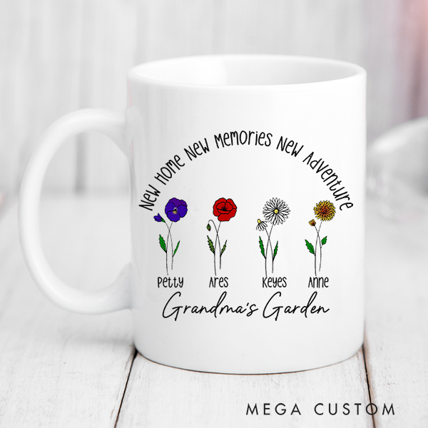Personalized Grandma Garden Mug Custom Birth Flower Mug Gift for Grandma Housewarming Gift New Home Gift for Nana  Mother's Day Gift Christmas Gift