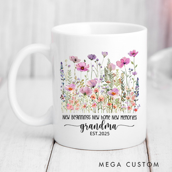 Personalized Wildflowers Grandma Mug New Beginning New Home New Memories Mug Gift for Grandma Mother's Day Gift Christmas Gift Housewarming Gift