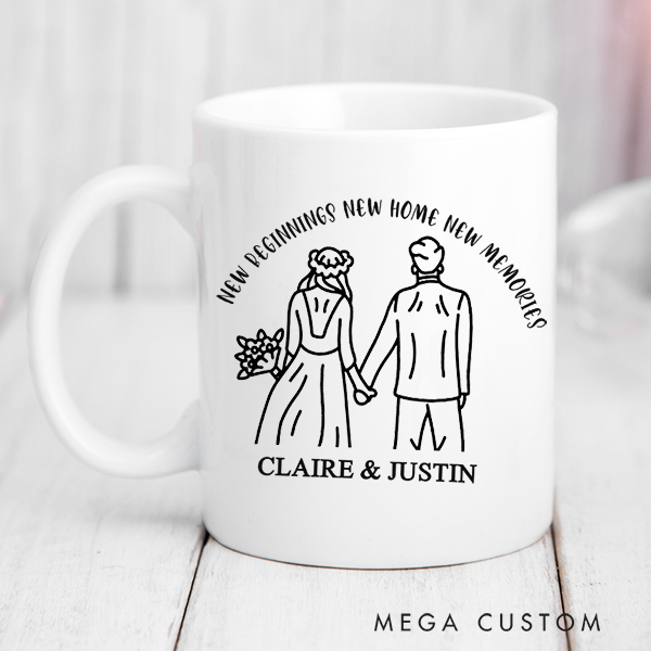 Personalized Mug Custom 11oz Newlyweds Mug New Home New Beginning New Memories Wedding Gift Housewarming Gift New Home Gift for Couple