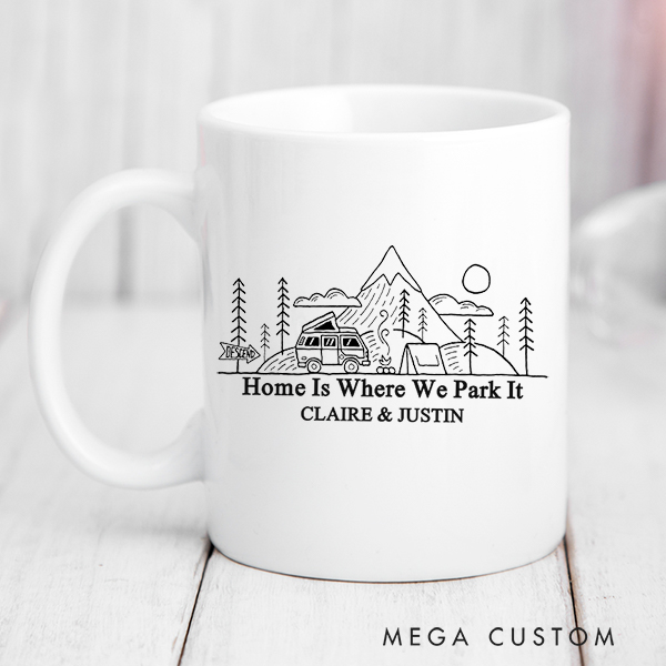 Personalized Home Is Where We Park It Mug Custom 11oz Coffee Mug 15oz Coffee Cup Housewarming Gift First Home Gift for Couple Christmas Gift