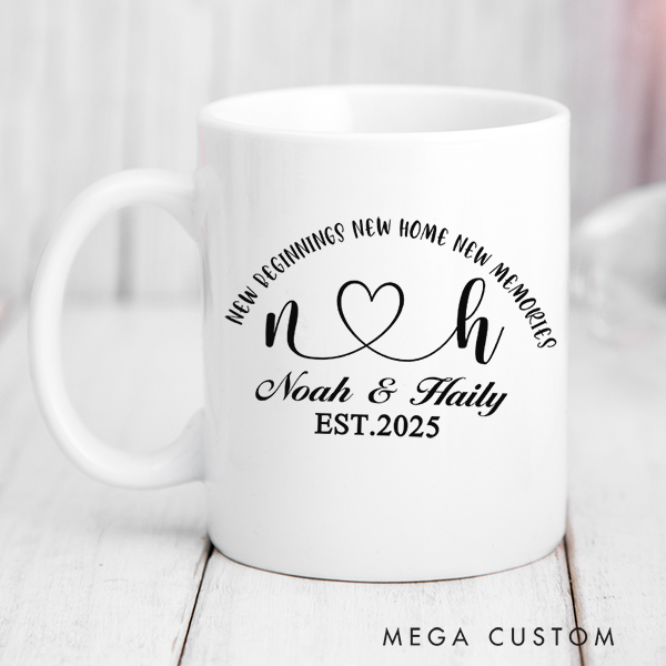 Personalized Mug Custom 11oz Coffee Mug 15oz Coffee Cup New Home New Beginning New Memories Wedding Gift Housewarming Gift New Home Gift for Couple