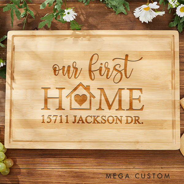 Personalized Cutting Board Charcuterie Board Real Our First Home Wedding Housewarming Gift New Home Gift Farmhouse Cutting Board Moving Gift