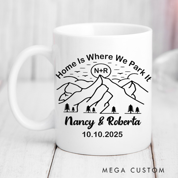 Personalized Mug Home Is Where We Park It Custom 11oz Coffee Mug 15oz Coffee Cup Housewarming Gift First Home Gift for Couple Christmas Gift