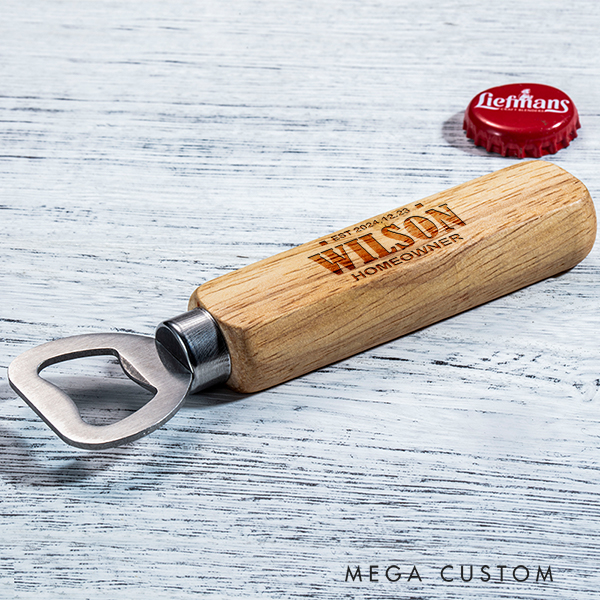 Personalized Engraved Wood Bottle Opener Custom Bottle Opener Housewarming Gift Fathers Day Birthday Christmas New Home Gift New Homeowner Gift 