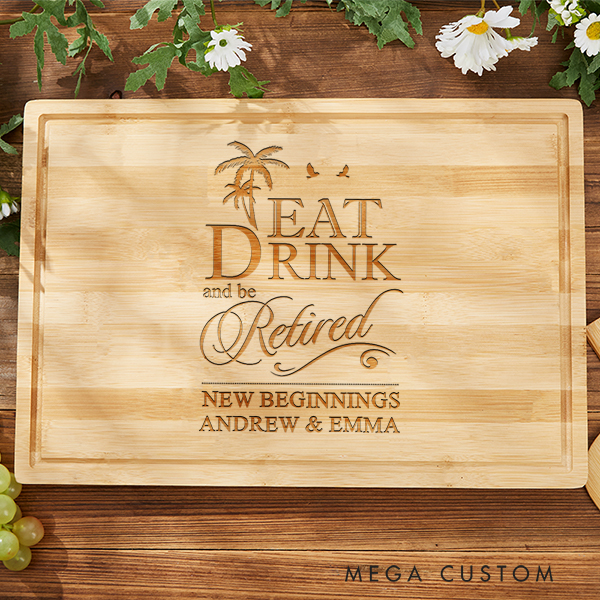 Personalized Handmade Cutting Board Personalized Tropical Retirement Design Housewarming Gift Custom Corporate Gift Appreciation Farewell Goodbye Gift