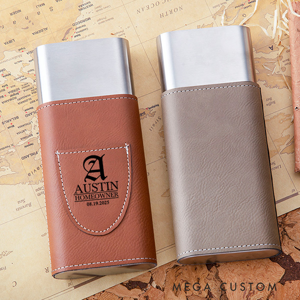 Personalized Cigar Case Engraved Leather Cigar Holder with Cutter Father's Day Gifts Housewarming Gift Moving Gift for Husband New Homeowner Gifts
