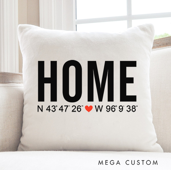 Personalized Throw Pillow Home Latitude Longitude Pillow Coordinates Pillow Moving Away Gift New Home Gift Housewarming Gift