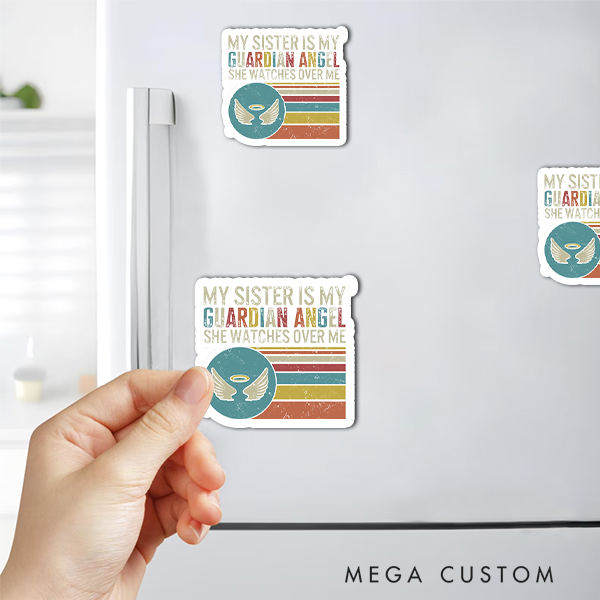 Personalized Memorial Magnetic Fridge Magnet My Sister Is My Guardian Angel Vintage Retro Fridge Magnet Funeral Gift for Loss of Loved One 