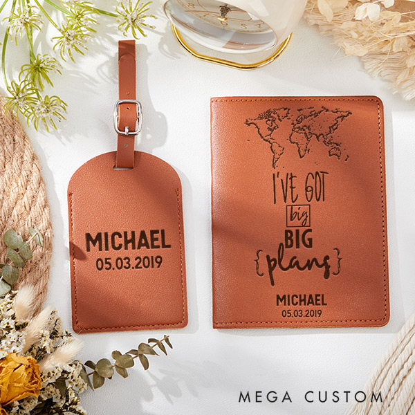 Personalized I've Got Big Plans Passport Holder and Luggage Tag Set Custom Gift for Traveling Lovers
