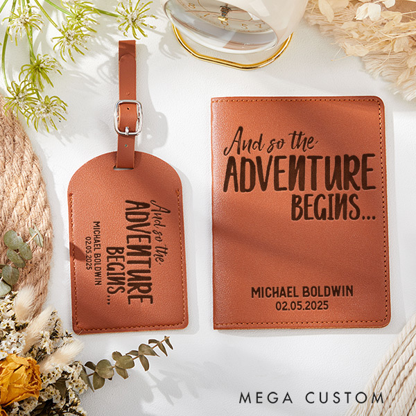 Personalized Adventure Begins Passport Holder and Luggage Tag Set Gift for Trvaeling Lovers Travel Gift