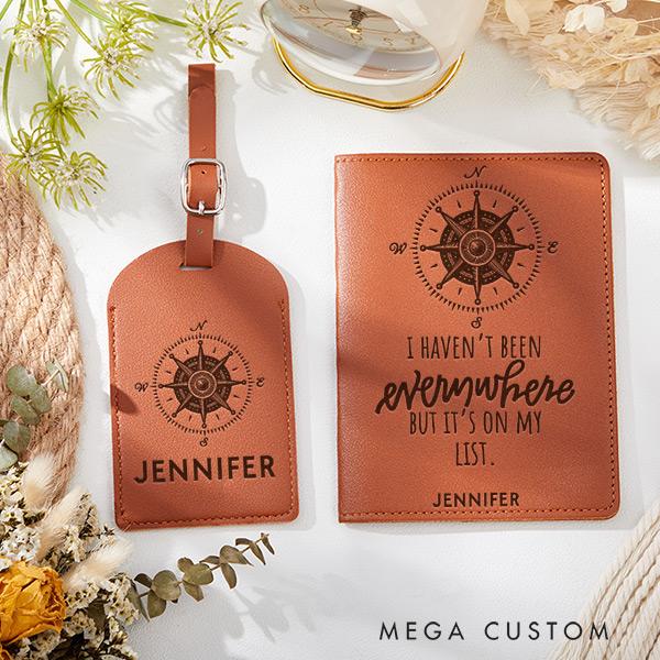 Personalized It's on My List Passport Holder and Luggage Tag Set Gift for Traveling Lovers Custom Passport Cover