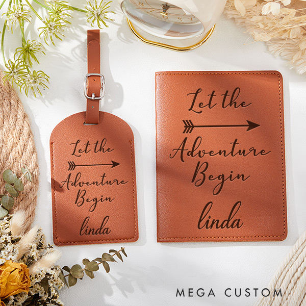 Personalized Let the Adventure Begin Passport Holder and Luggage Tag Set Gift for Traveling Lovers Traveler Gift
