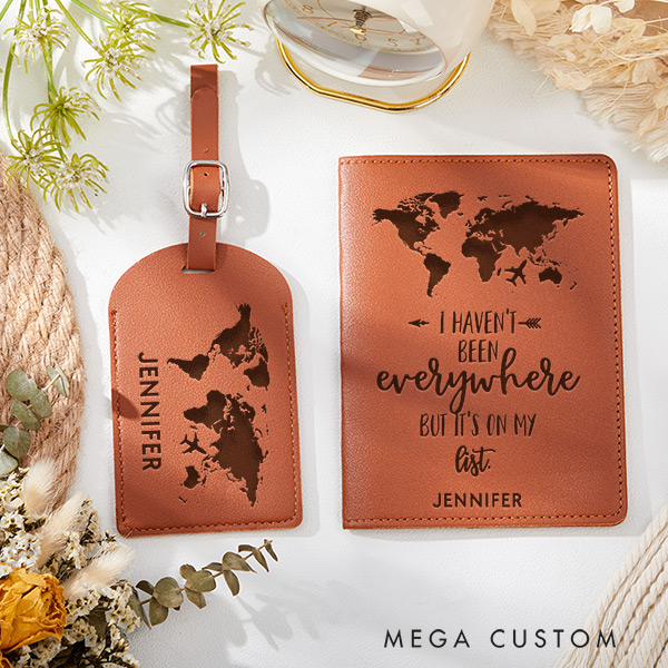 Personalized  I Haven't Been Everywhere but It's on My List Passport Holder and Luggage Tag Set Gift for Traveling Lovers Traveler Gift