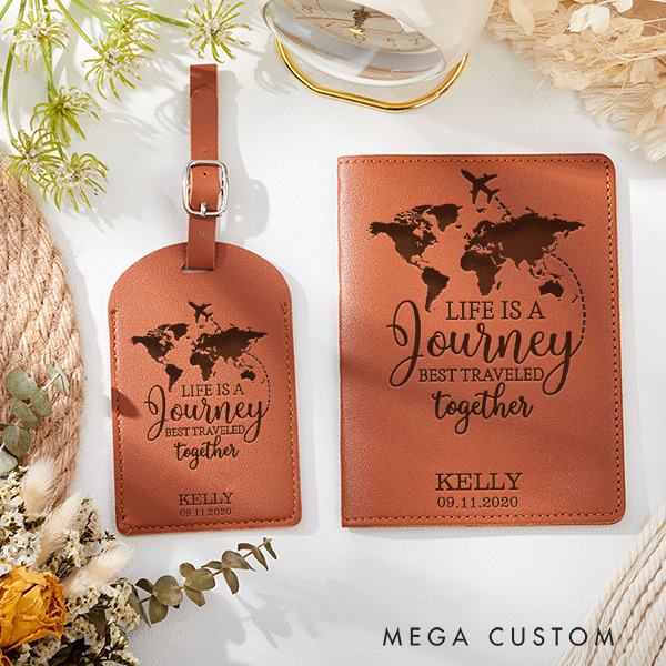 Personalized Life Is a Journey Passport Holder and Luggage Tag Set Gift for Traveling Lovers Traveler Gift
