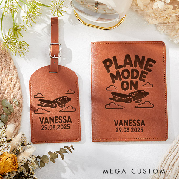 Personalized Plane Mode On Passport Holder and Luggage Tag Set for Traveling Lovers Personalized Travel Gifts