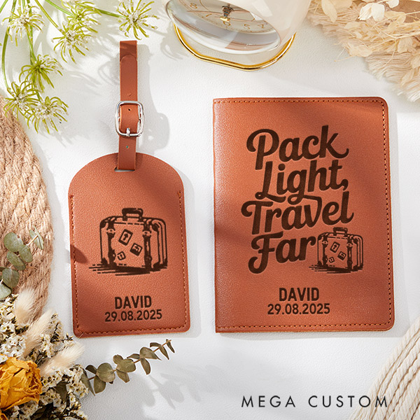 Personalized Pack Light Travel Far Passport Holder and Luggage Tag Set for Traveling Lovers Personalized Traveler Gifts