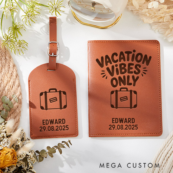 Personalized Vacation Vibes Only Passport Holder and Luggage Tag Set for Traveling Lovers Personalized Travel Gifts