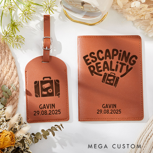 Personalized Escaping Reality Passport Holder and Luggage Tag Set for Traveling Lovers Personalized Traveler Gifts