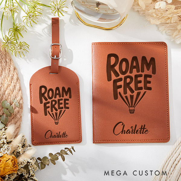 Personalized Roam Free Passport Holder and Luggage Tag Set for Traveling Lovers Personalized Travel Gifts