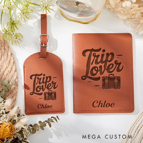 Personalized Trip Lover Passport Holder and Luggage Tag Set for Traveling Lovers Personalized Traveler Gifts
