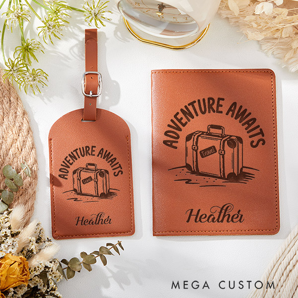 Personalized Adventure Awaits Passport Holder and Luggage Tag Set for Traveling Lovers Personalized Trip Lovers Gifts