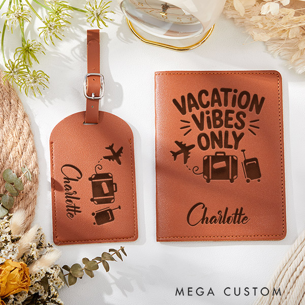Personalized Vacation Vibes Only Passport Holder and Luggage Tag Set for Traveling Lovers Personalized Trip Lovers Gifts