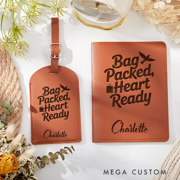 Personalized Bag Packed Heart Ready Passport Holder and Luggage Tag Set for Traveling Lovers Personalized Trip Lovers Gifts