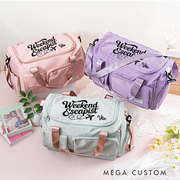 Personalized Weekend Escapist Duffle Bag for Traveling Lovers Polyester Weekender Girls Trip Gift Waterproof Sleepover Party Gift for Travelers