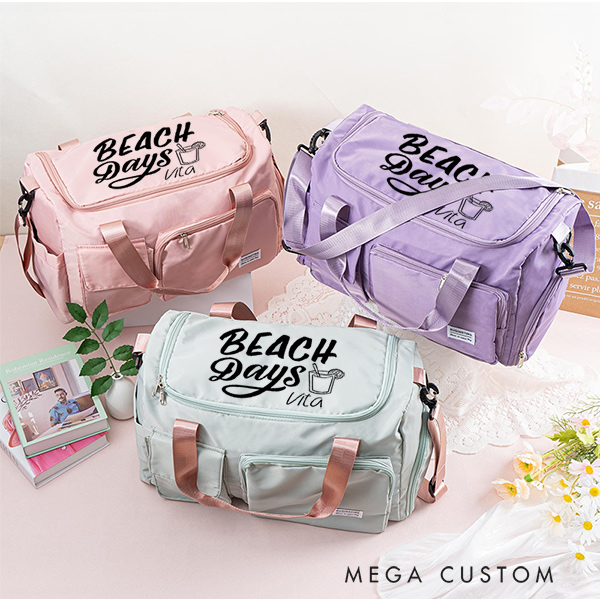 Personalized Beach Days Duffle Bag for Traveling Lovers Polyester Waterproof Bag for Beach Trips