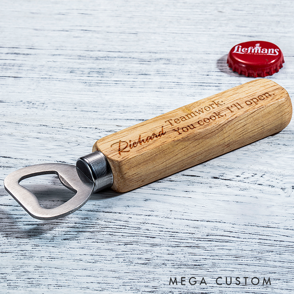 Personalized Wooden Bottle Opener Custom Engraved Bottle Opener Teamwork Bottle Opener Personalized and Fun Keepsake for Housewarming Celebrations
