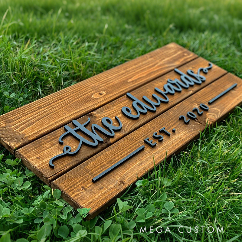 Personalized 3D Engraved Wood Name Sign Custom Names Dates Wedding Anniversary Housewarming Gift