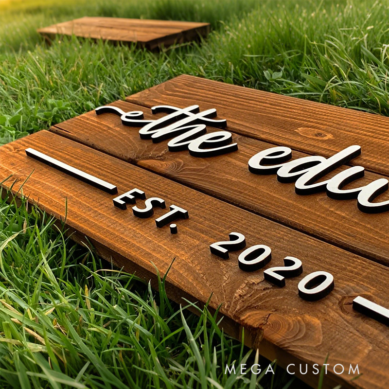 Personalized 3D Engraved Wood Name Sign Custom Names Dates Wedding Anniversary Housewarming Gift