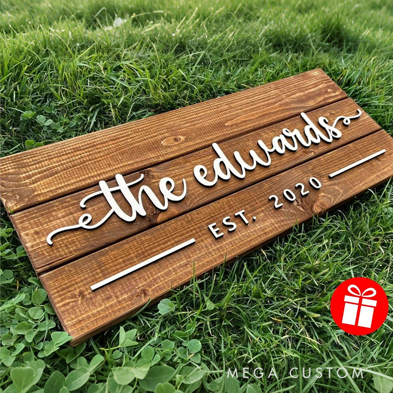Personalized 3D Engraved Wood Name Sign Custom Names Dates Wedding Anniversary Housewarming Gift