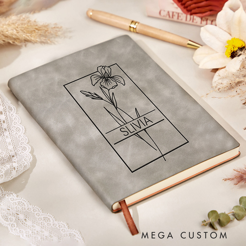 Personalized Birth Flower Leather Journal Birth Flower Birthday Gifts
