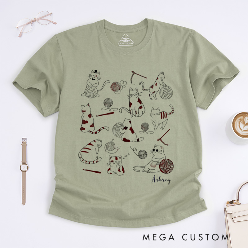 Personalized Crochet and Cats Classic T-Shirts Crochet All Day Tee Gift For Cat Lover Crochetier Funny Crochet Gift Mother‘s Day Gift Crochet Tshirt