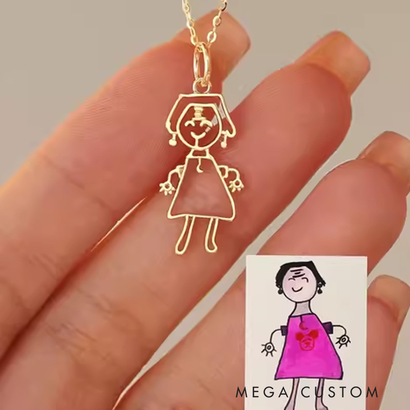 Personalized Drawing Necklace Gift for Mom and Grandma 