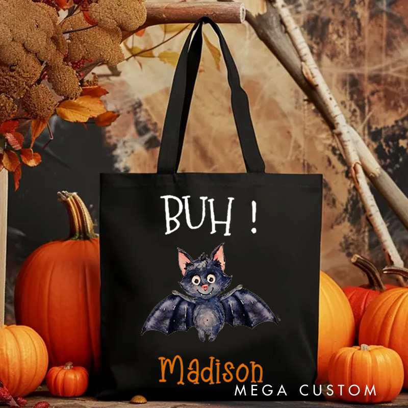 Personalized Boo Bat Featuring Name for a Playful and Spooky Halloween Decoration Tote Bag