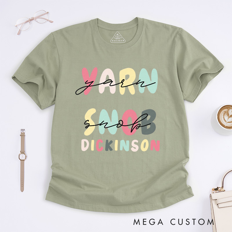 Personalized Yarn Snob Classic T-Shirts Gift for Her Funny Knitting T-shirt Knitter Tee Knit Gifts 