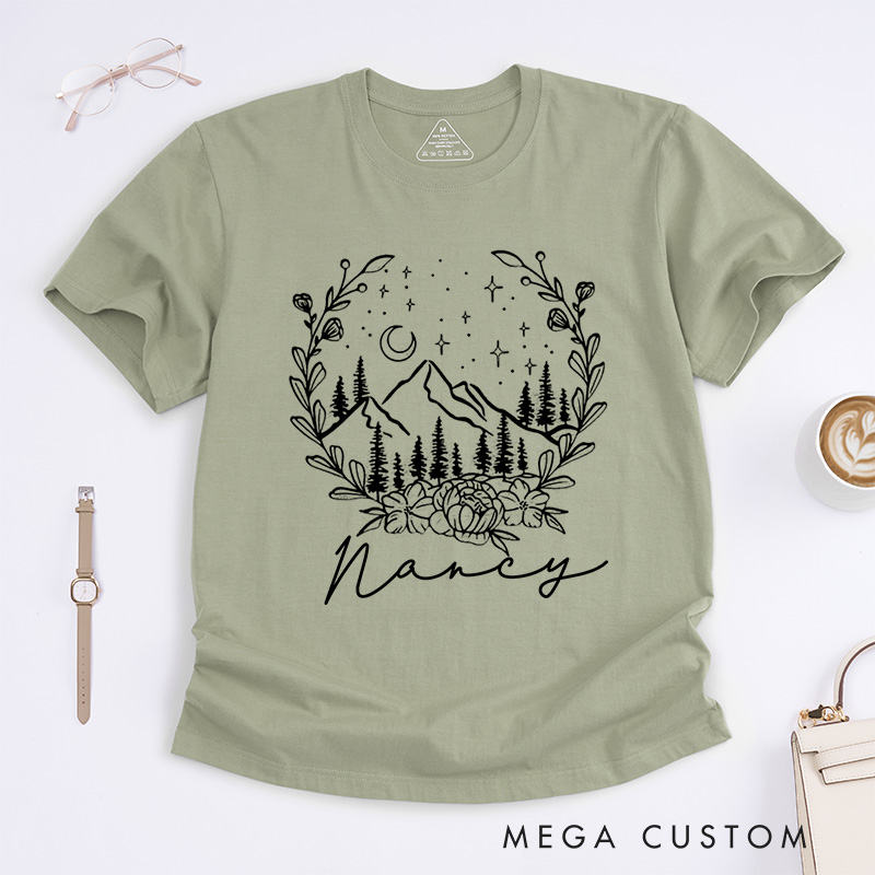 Personalized Mountain Classic T-Shirts Travel Shirt Nature T-Shirt Hiking Tee Graphic Shirts for Women Traveling Lovers