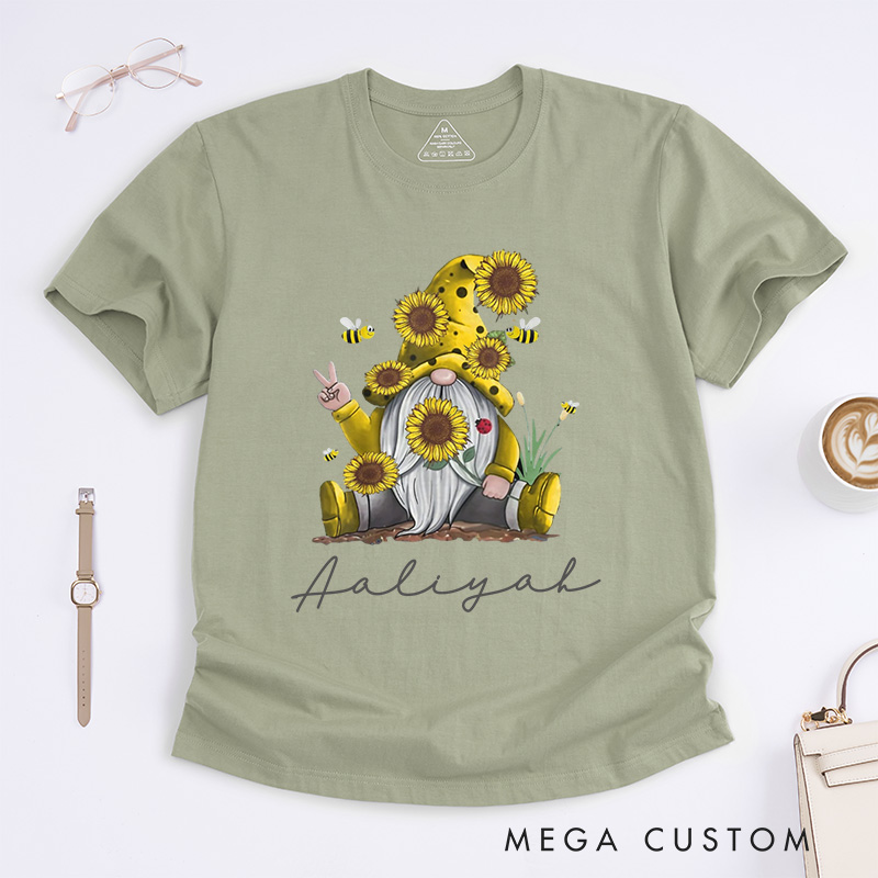 Personalized Sunflower Gnome Classic T-Shirts Bee Gnome Shirt Gardening Lovers Custom Tee
