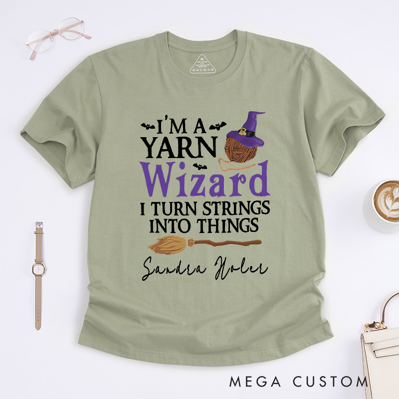 Personalized I'm a Yarn Wizard Classic T-Shirts Knit Gift Knitting Gifts Knitter Tee