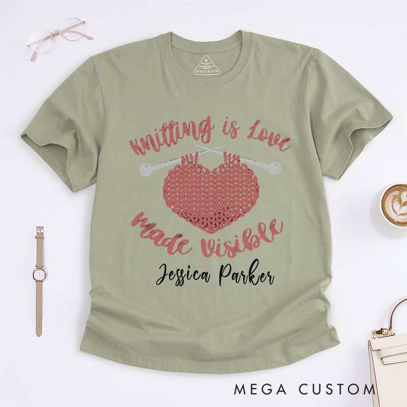 Personalized Knitting Classic T-Shirts Knitter Gift Love to Knit Custom Tee