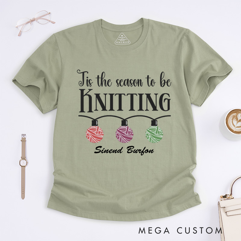 Personalized Christmas Knitting Classic T-Shirts Gift for Family Knitters Xmas Gift Shirt Knit Tee