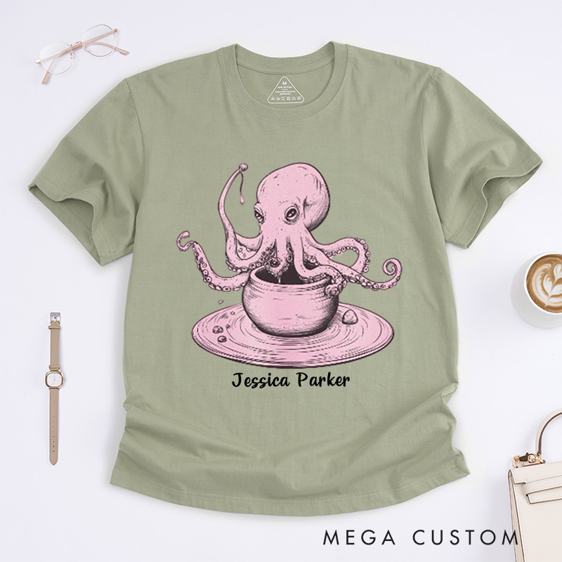 Personalized Whimsical Octopus Potter Classic T-Shirts Funny Pottery Lover Gift Unique Quirky Tee for Artists Ceramics Enthusiasts Octopus Fans