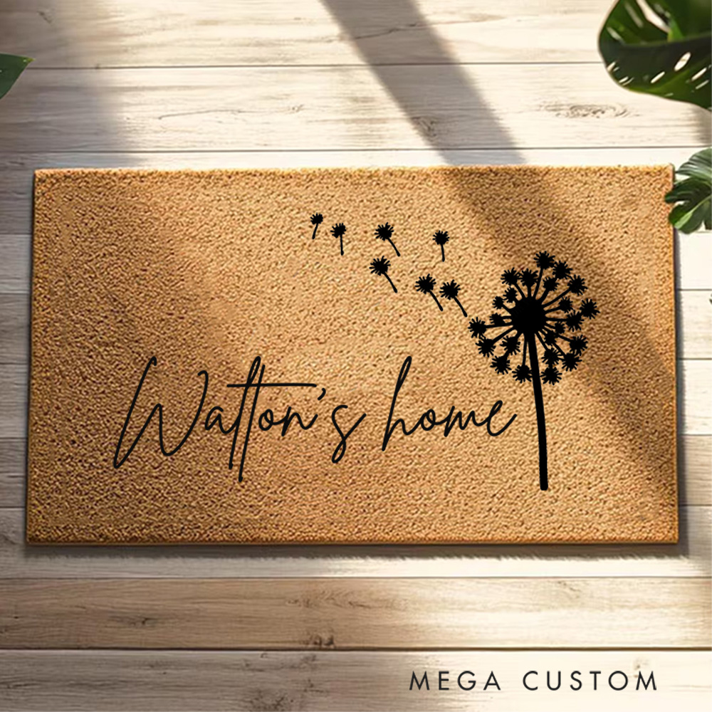 Personalized Doormat Custom Dandelion Themed Door Mat New Home Gift Housewarming Wedding Gift for Couples Home Sweet Home Doormat Christmas Gift