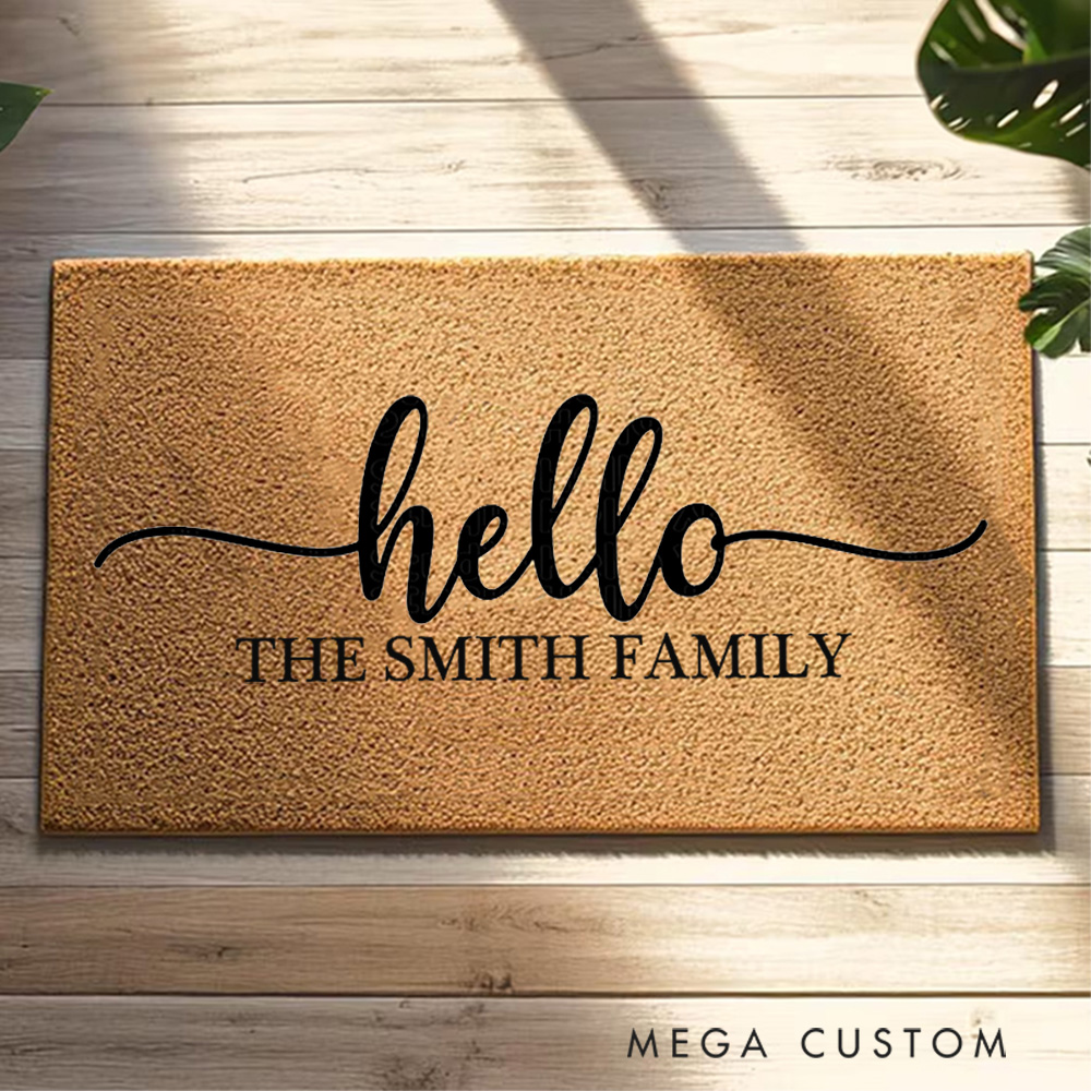 Personalized Family Doormat Custom Hello Doormat With Name New Home Gift Housewarming Gift Closing Gifts First Home Gifts Christmas Gift for Family