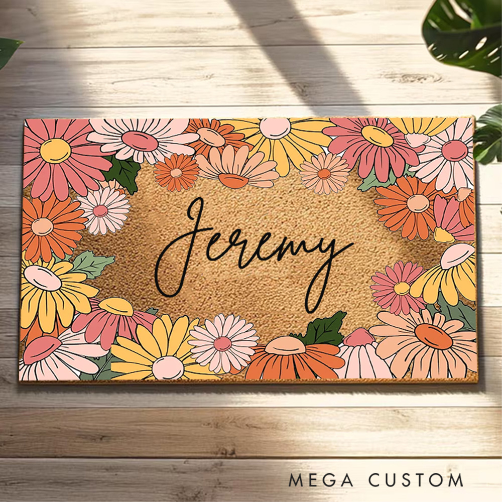 Personalized Floral Doormat Custom Door Mat With Name New Home Gift Housewarming Wedding Gift for Couples First Home Gift Christmas Gift for Family