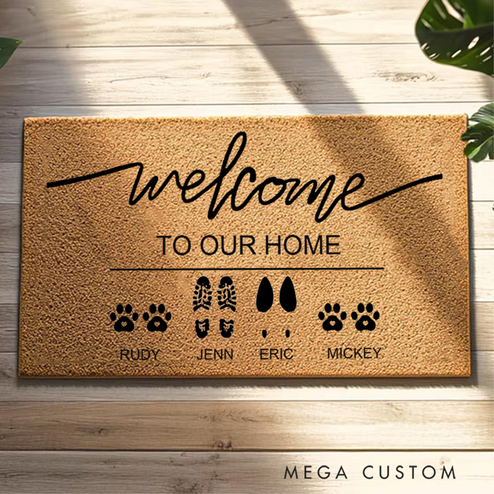 Personalized Welcome Doormat Custom Footprint and Paw Print Doormat Heartfelt Housewarming Gift for Families and Pet Lovers Christmas Gift